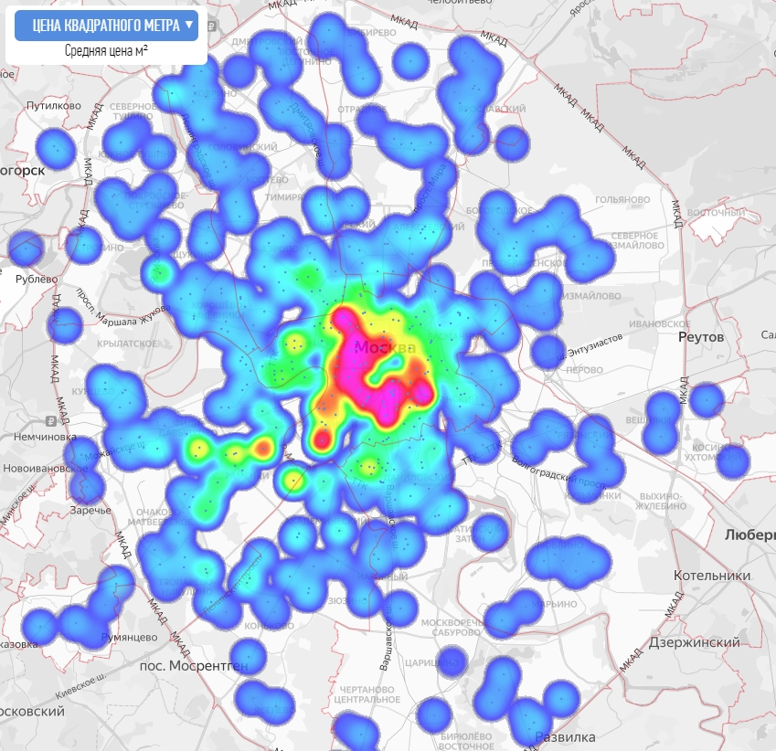 Тепловая карта стоимости жилья в москве